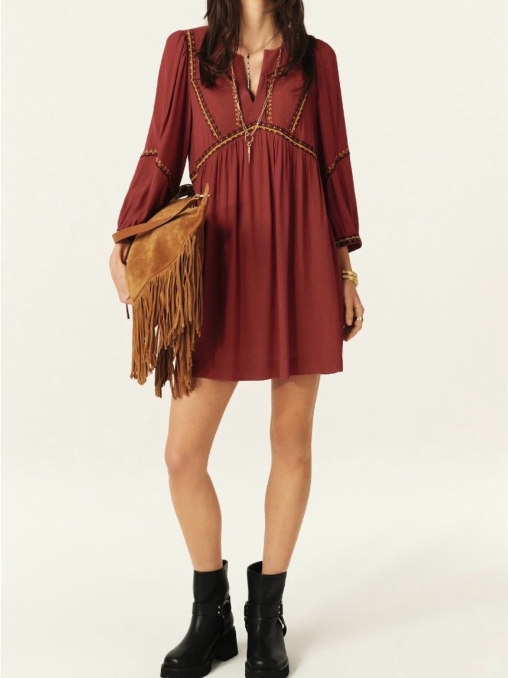 NWT Ba&Sh TULSIE Mini Dress in Red / brique size 2 / Medium boho - Picture 1 of 16